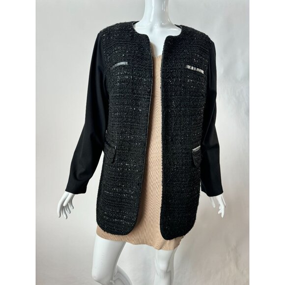 Chicos Open-Front Black Tweed Jacket Sz 2 - Picture 1 of 16